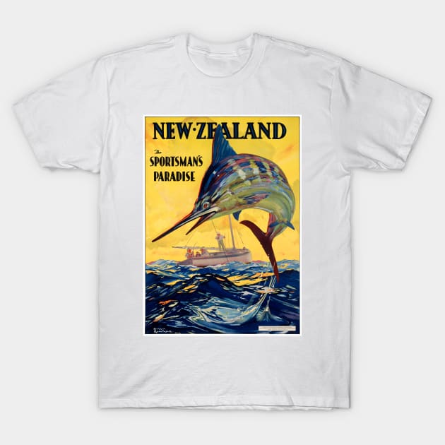 Vintage Travel Poster New Zealand Sportsman paradise T-Shirt by vintagetreasure